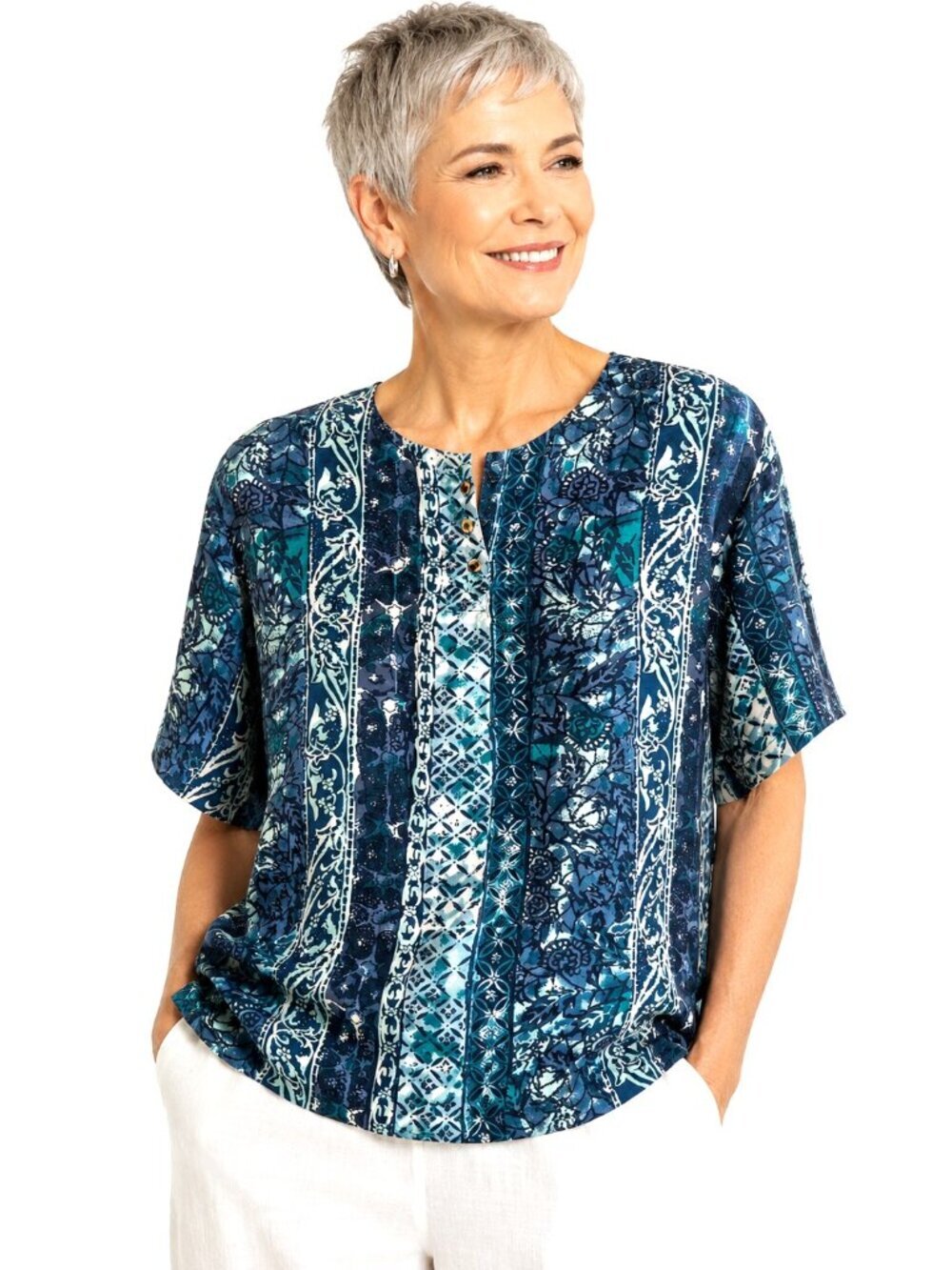 Options Melrose Blue Green Sueded Silk Short Sleeve Top NWT